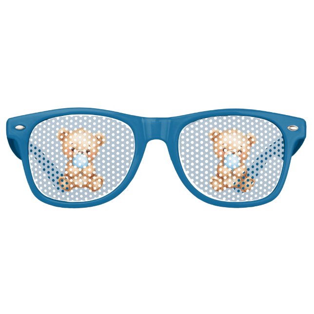 Birthday Party Blue Teddy Bear Party Sonnenbrille (Vorderseite)