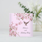 Birthday Party Blume Bird Einladung (Stehend Vorderseite)