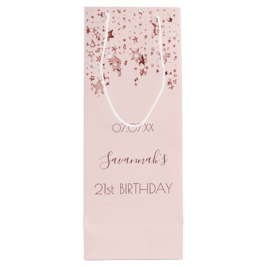 Birthday Party Blush Rosen goldene Sterne Name Geschenktüte Für Weinflaschen (Rückseite)