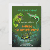 Birthday Party Boy Chameleon, Eidechse, Frosch Einladung (Vorderseite)