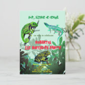 Birthday Party Boy Chameleon, Eidechse, Frosch Einladung (Stehend Vorderseite)