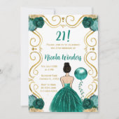 Birthday Party Brown Haar Prinzessin Aquamarin Einladung (Vorderseite)