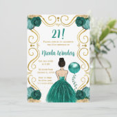 Birthday Party Brown Haar Prinzessin Aquamarin Einladung (Stehend Vorderseite)