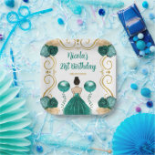 Birthday Party Brown Haar Prinzessin Aquamarin Pappteller (Party)