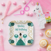 Birthday Party Brown Haar Prinzessin Aquamarin Pappteller (Party)