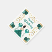 Birthday Party Brown Haar Prinzessin Aquamarin Serviette (Ecke)
