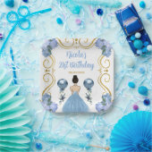 Birthday Party Brown Haar Prinzessin in Dusty Blue Pappteller (Party)