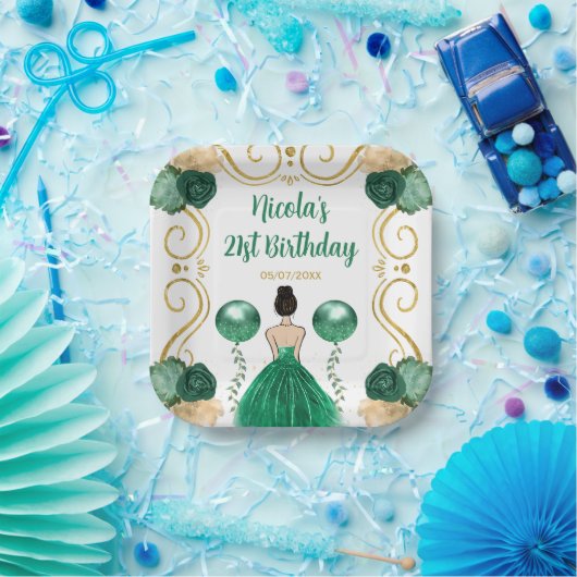 Birthday Party Brown Haar Prinzessin in Green Pappteller (Party)