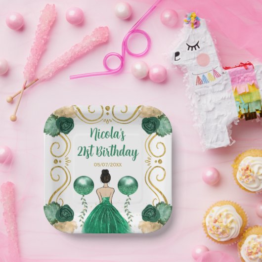 Birthday Party Brown Haar Prinzessin in Green Pappteller (Party)