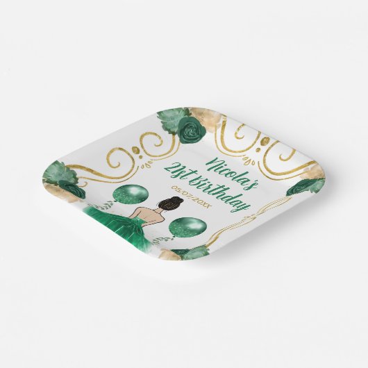 Birthday Party Brown Haar Prinzessin in Green Pappteller (Gewinkelt)