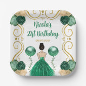 Birthday Party Brown Haar Prinzessin in Green Pappteller (Vorderseite)