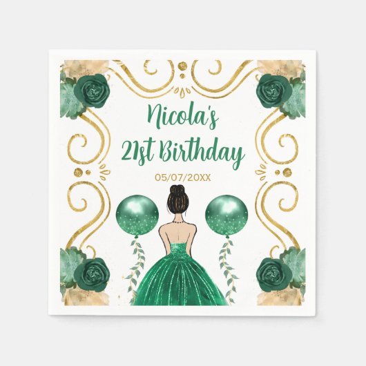 Birthday Party Brown Haar Prinzessin in Green Serviette (Vorderseite)