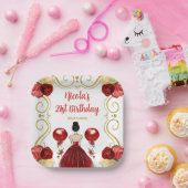 Birthday Party Brown Haar Prinzessin in Rot Pappteller (Party)