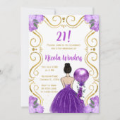 Birthday Party Brown Haar Prinzessin Lila Einladung (Vorderseite)