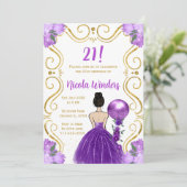 Birthday Party Brown Haar Prinzessin Lila Einladung (Stehend Vorderseite)