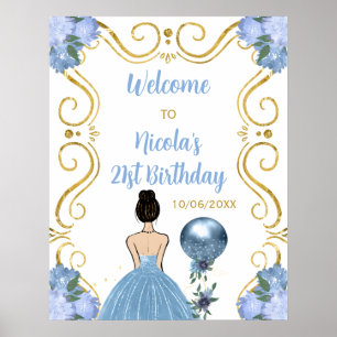 Birthday Party Brown Hair Princess Blue Willkommen Poster