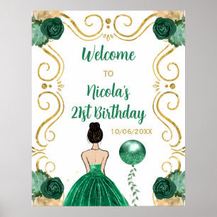 Birthday Party Brown Hair Princess Green Willkomme Poster