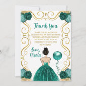 Birthday Party Brown Hair Princess in Teal Dankeskarte (Vorderseite)