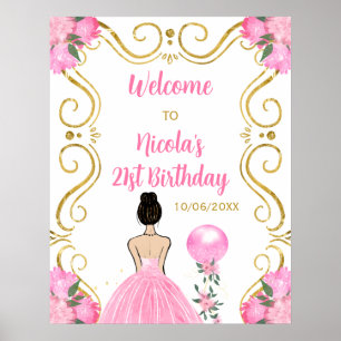 Birthday Party Brown Hair Princess Pink Willkommen Poster