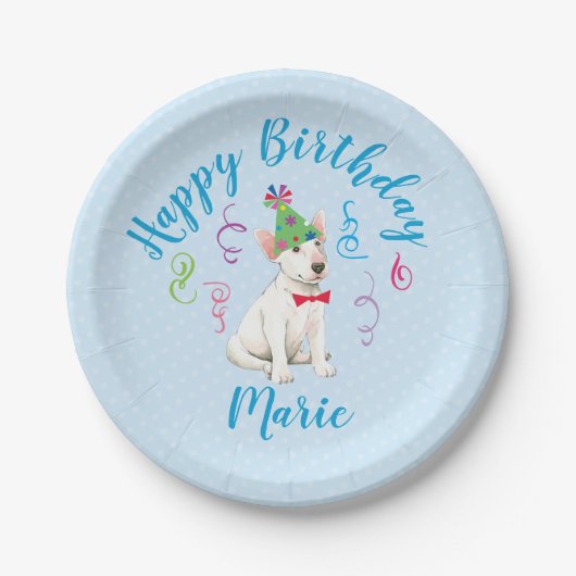 Birthday Party Bull Terrier Pappteller (Vorderseite)
