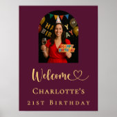 Birthday party burgundy arch photo welcome poster (Vorne)