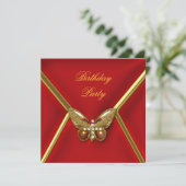 Birthday Party Butterfly Deep Red Gold Image Einladung (Stehend Vorderseite)