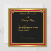 Birthday Party Butterfly Deep Red Gold Image Einladung (Rückseite)