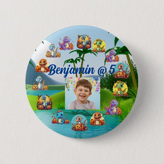 Birthday Party Button Spooky Baby Dino Thema (Vorderseite)