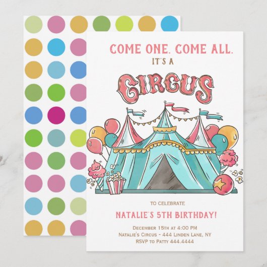 BIRTHDAY PARTY CIRCUS EINLADUNG (Vorne/Hinten)
