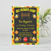 Birthday Party Construction Truck Einladung (Stehend Vorderseite)