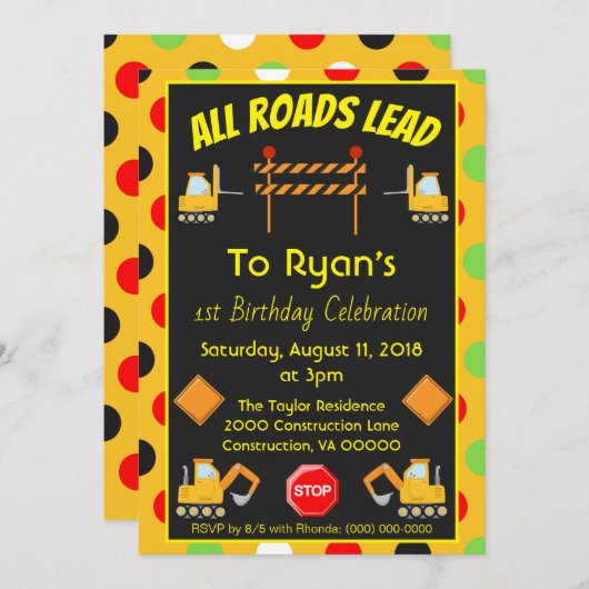 Birthday Party Construction Truck Einladung (Vorne/Hinten)
