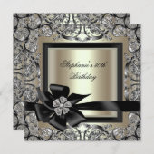Birthday Party Creme Mint Gold Silver Black Bow 2 Einladung (Vorne/Hinten)