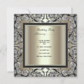 Birthday Party Creme Mint Gold Silver Black Bow 2 Einladung (Rückseite)