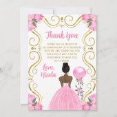 Birthday Party Dark Skin Princess in Pink Dankeskarte (Vorderseite)