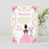 Birthday Party Dark Skin Princess in Pink Dankeskarte (Stehend Vorderseite)