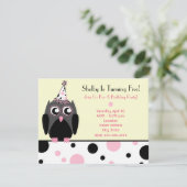 Birthday Party einladen Rosa und schwarze Polka Pu Einladung (Stehend Vorderseite)