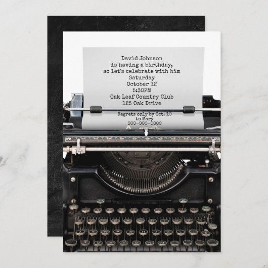 Birthday Party Einladung auf alte Schreibmaschine (Vorne/Hinten)
