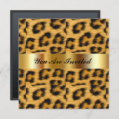 Birthday Party Einladung Leopard Gold Black (Vorne/Hinten)