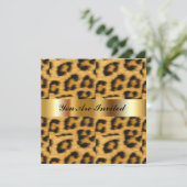 Birthday Party Einladung Leopard Gold Black (Stehend Vorderseite)