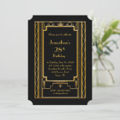 Birthday Party Einladung Mann, Gatsby, schwarz (Stehend Vorderseite)