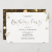 Birthday Party Einladung Modernes Gold Look Bokeh (Vorne/Hinten)