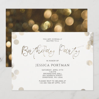 Birthday Party Einladung Modernes Gold Look Bokeh