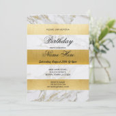 Birthday Party Einladung Streifen White Marble Gol (Stehend Vorderseite)
