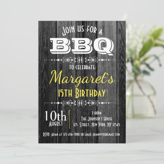 Birthday Party - Einladung zur Schwarz-Weiß-GRILLE (Stehend Vorderseite)