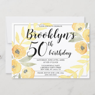 Birthday Party-Einladungen für Gelbe Flora Script Einladung