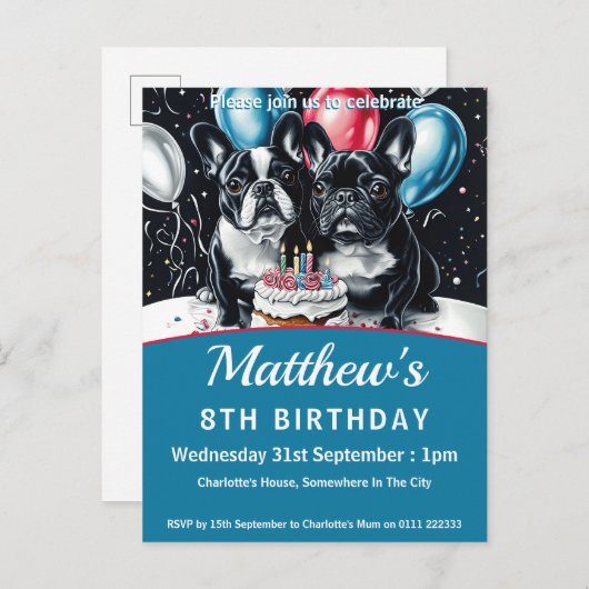 Birthday Party Einladungspostkarte (Vorne/Hinten)