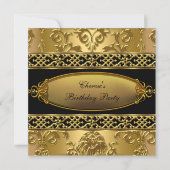 Birthday Party Elegante Damask Gold Black 3 Einladung (Vorderseite)