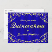 Birthday Party Elegante Regal Golden Quinceanera Ankündigungspostkarte (Vorne/Hinten)