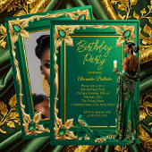 Birthday Party Emerald Green Gold high Heel Dress Einladung