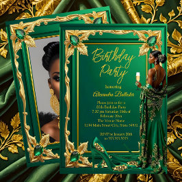 Birthday Party Emerald Green Gold high Heel Dress Einladung